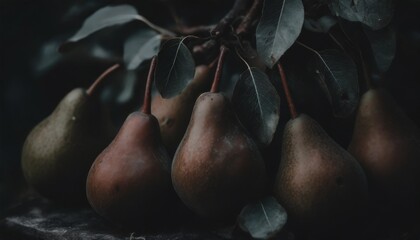 Poster - ripe organic cultivar pears in the summer garden