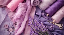 Close Up Of Purple Threads And Lavender Flowers