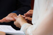 bride and groom exchanging wedding rings during their marriage ceremony