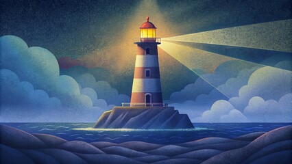 Poster - A lighthouse beaming its strong light across the sea guiding lost ships to safety through the treacherous waters. This parallels the way Gods