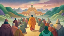 Diverse Yet Unified In A Bustling Monastery The Vivid Colors Of Monks Robes Swirl Together Representing The Diversity Of Cultures And