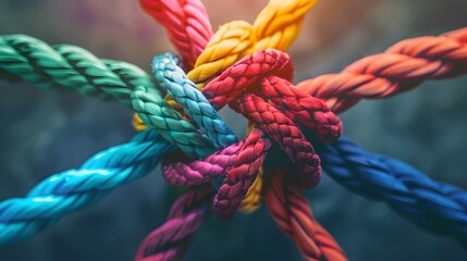 team rope diverse strength connect partnership together teamwork unity communicate support. strong d