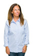 © Krakenimages.com - Beautiful middle age business adult woman over isolated background smiling looking side and staring away thinking.