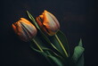 a bunch of colorful tulips on a wooden background, generative ai