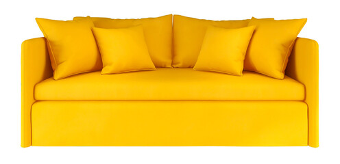 Wall Mural - 3d realistic yellow sofa with minimalistic style isolated on transparent background