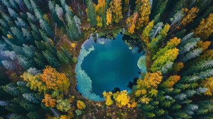 Wall Mural - Lake surrounded by forest