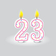 Candle numbers two three alight. Celebratory mood enhancer. Cheerful dot pattern. Vector illustration. EPS 10.