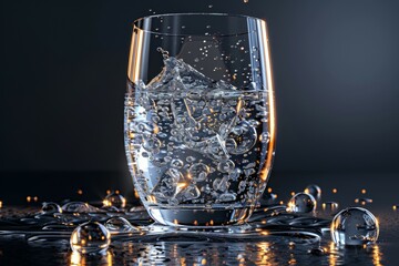 Wall Mural - A glass of water with ice cubes in it