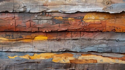 Wall Mural - Close-up of weathered wooden wall with peeling paint