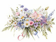 bouquet of soft pink , purple, blue and white flowers 