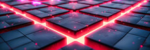 Abstract Geometric Pattern, Red Blocks And Black Background, Modern Design And Technology Concept