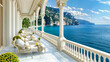 Amalfi Coast Panorama, Italian Seaside Charm, Sunny Terrace with Breathtaking Mediterranean View