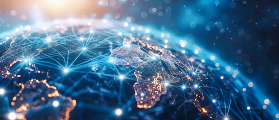Poster - blue digital network, global communication and technology, abstract background, future cyberspace co