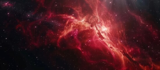 Wall Mural - red nebula filled with stars and illuminated by a brilliant light passing through, creating a surrea