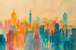 Watercolor painting - New York NYC City, hazy style loose abstract painting
