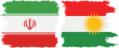 Kurdistan and Iran grunge flags connection vector