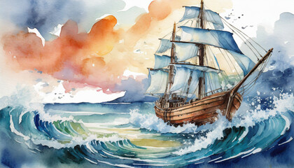  Nautical adventures in watercolor the seas call vividly depicted with space for text message