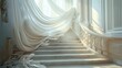draped silk fabric cascading down a staircase, creating elegant and graceful lines