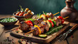 realistic grilled Lamb and Vegetable Skewers- symbolizing the depth of flavours cinematic 8k