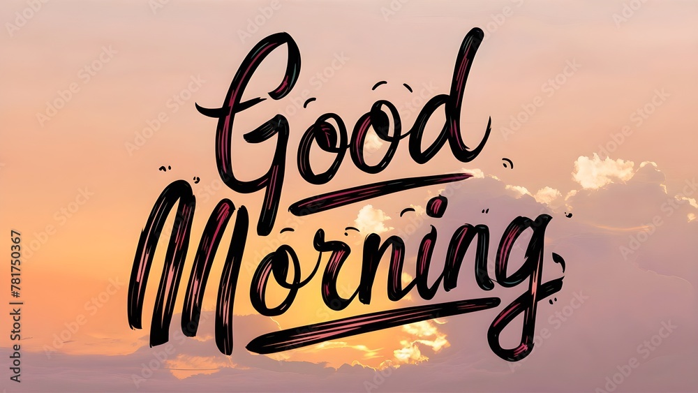 good morning lettering, hand written text with morning background Stock ...