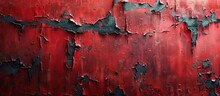 Close-up View Of A Weathered Red Wall With Paint Peeling Off, Revealing The Old Surface Underneath