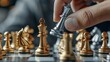 Strategic Hand with Chess Board and Pieces business idea Laying out your plans for success and victory Placing the pieces sharply Victory in business games