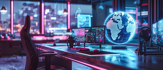 Poster - Digital Interface Technology, Futuristic Computing and Data Network, Blue Science and Innovation Concept