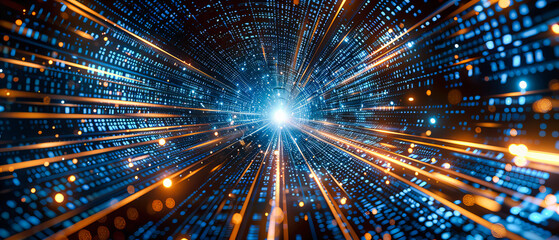 Poster - Digital Network Integration in Blue, Abstract Technology and Cybersecurity Concept, Futuristic Design