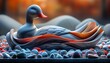 Craft a whimsical clay sculpture of a classic fantasy duck seen from a dramatic worms-eye view Emphasize its charming features and magical aura