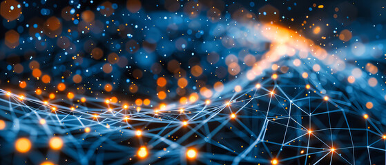 Poster - Digital Networking Concept, Futuristic Blue Abstract, Modern Technology and Connectivity Design