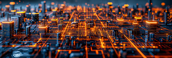 Poster - dynamic urban network, a fusion of business, technology, and city life, symbolizing modern connectiv