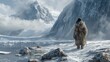 A traditional Inuit hunter setting out on a quest amidst Greenland's frozen wilderness.