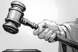 Fototapeta Desenie - The judge holds the gavel to decide the case.Black and white drawing.