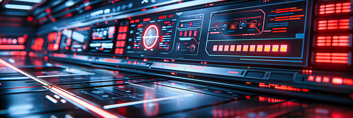 Poster - Futuristic Digital Display, Blue Virtual Interface for Advanced Technology Control, Concept of Cyber Connectivity and Information