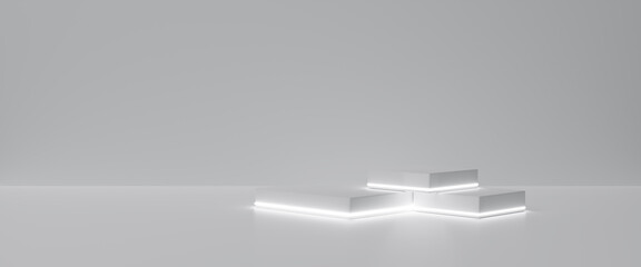 Poster - Preduct display, White podium and background with abstract minimal scene for product and brand presentation, Abstract podium composition, White background copy space, 3d render, 3d illustration.