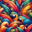 Close up of colorful feathers. Generative ai