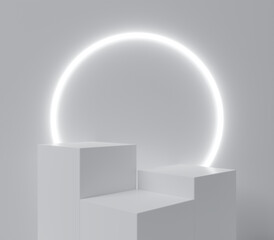 Poster - Preduct display, White podium and background with abstract minimal scene for product and brand presentation, Abstract podium composition, White background copy space, 3d render, 3d illustration.