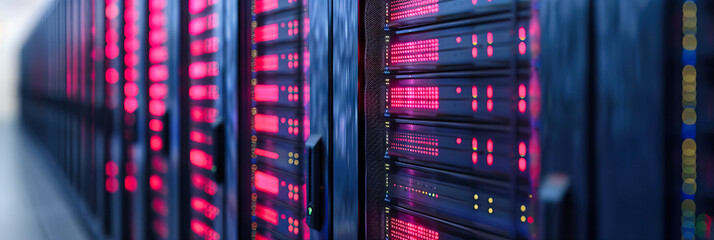 Poster - Inside a Modern Datacenter, Showcasing the Advanced Technology and Connectivity of Computing Systems