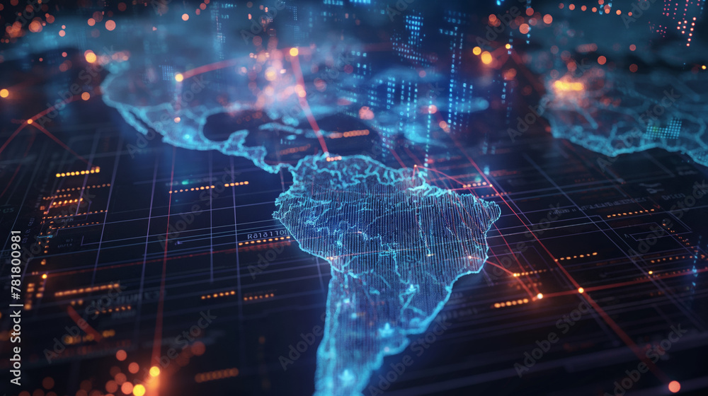 Hi Res Visualisation High-resolution visualization of South America through a digital map ...