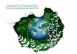 Poster illustration of Mother Earth day or World Environment's day with 3d global and plants in paper cut style, example texts on white background.