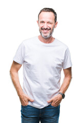 Poster - Middle age hoary senior man wearing white t-shirt over isolated background winking looking at the camera with sexy expression, cheerful and happy face.