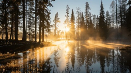 Sticker - Forest with lake in background