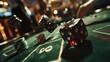 A high-stakes game of craps, with players showing off their dice rolling skills,