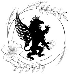 Wall Mural - flowers griffin heraldic crest tattoo emblem coat of arms in vector format