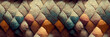 Abstract panoramic background. Vintage mosaic ornament of multi-colored rhombuses with a grainy texture, similar to scales. Wide background with seamless pattern. Perfect for design. Generative AI.