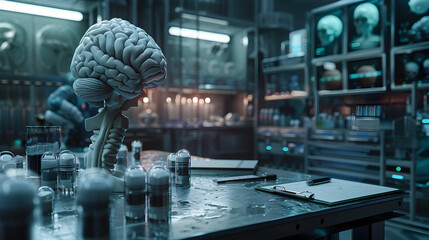 Canvas Print - Disturbing Genetic Experiments in a Dystopian Science Lab Isolate Brain Specimen for Mind Control Research