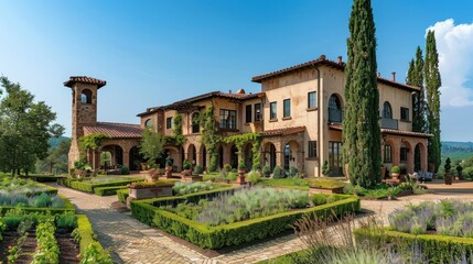 Wall Mural - a luxury vineyard estate with sprawling gardens, underground wine cellars, and Tuscan-inspired architecture 