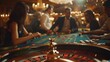 A high-stakes game of roulette, with players showing off their betting skills,