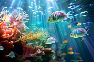 underwater dream scape with marine life intertwined with surreal digital effects