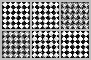 Poster - Seamless geometrical square pattern background set - abstract vector designs from diagonal squares